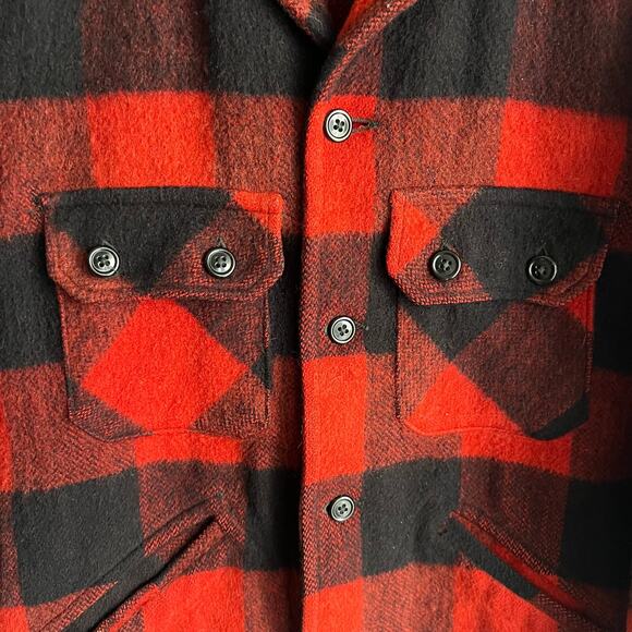 Vintage 50's Sears Roebucks Hercules Red Buffalo Plaid Wool Flannel Shirt Large - Picture 5 of 10